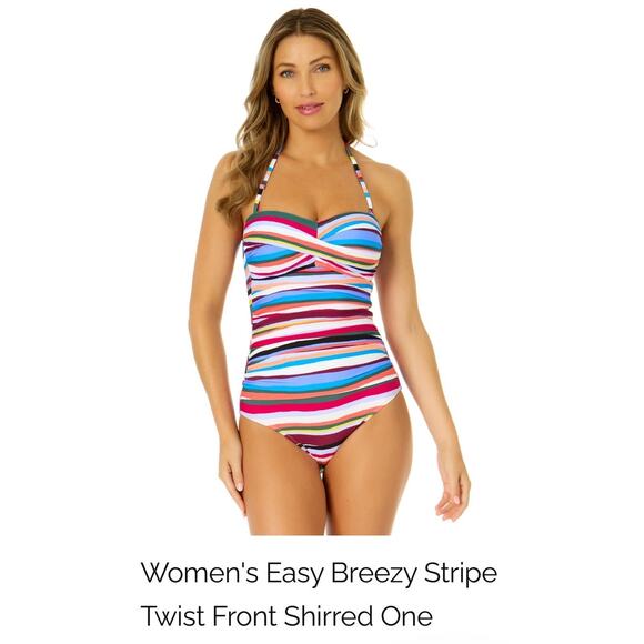 NEW Anne Cole One Piece Swimsuit Size 6 Easy Breezy Stripe Twist Front Multi - Picture 1 of 16